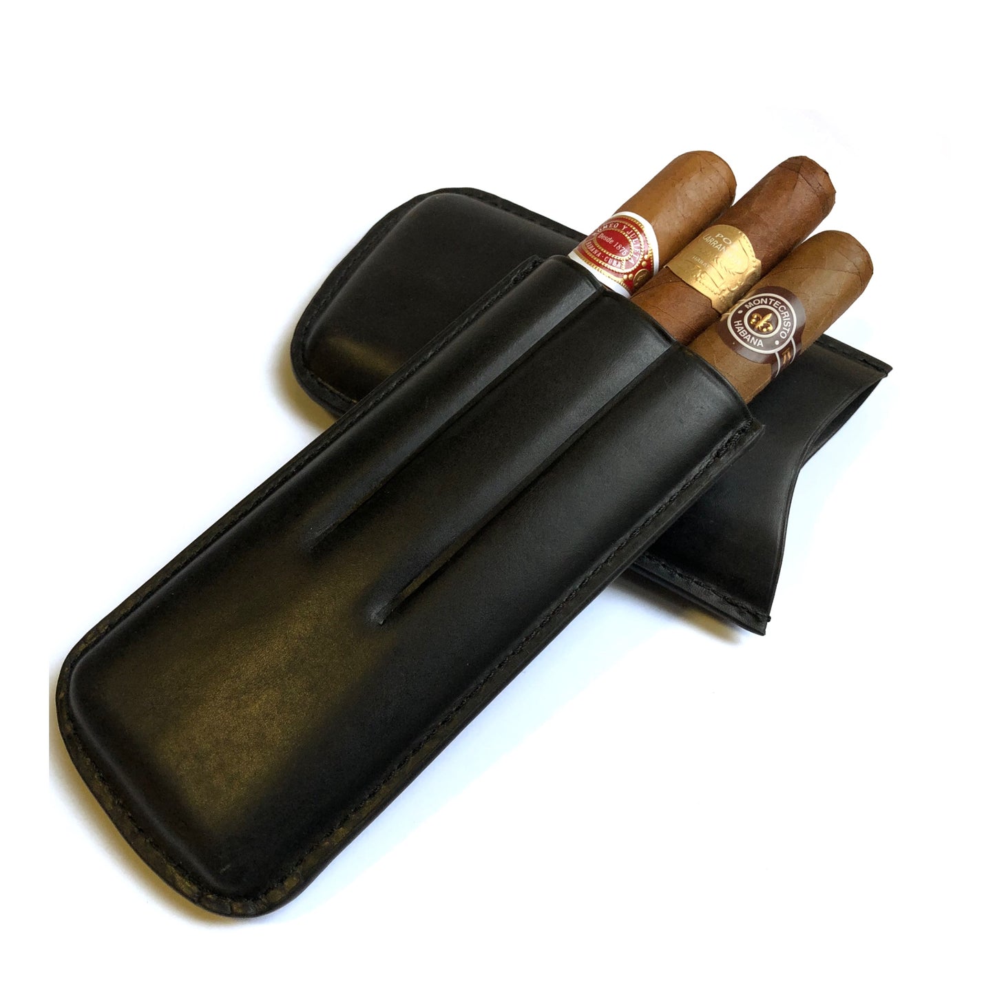 Load image into Gallery viewer, Artamis-Black-Leather-Corona-Cigar-Case-holding-cigars
