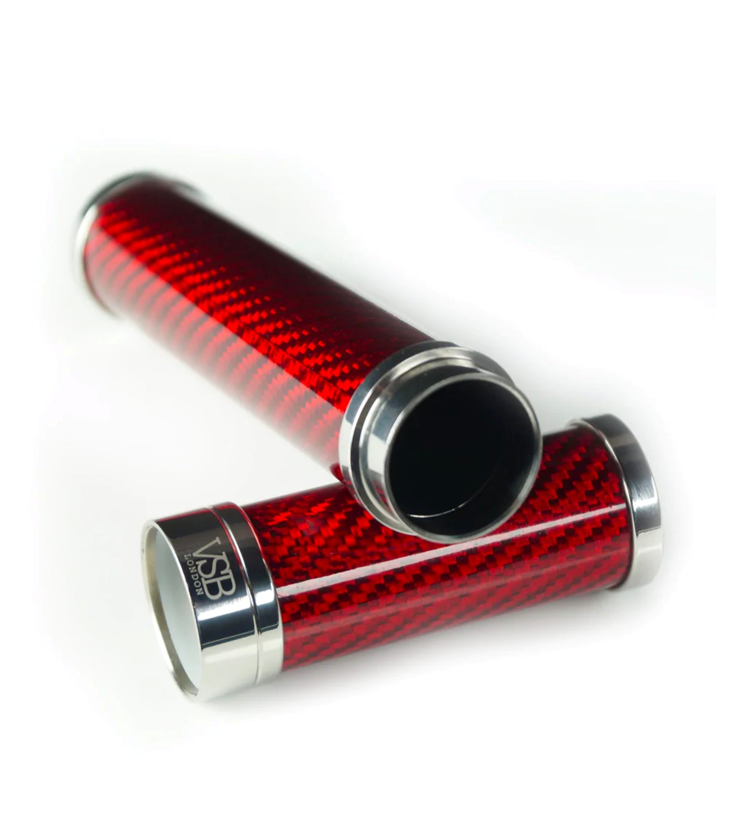Load image into Gallery viewer, VSB London carbon fibre and stainless steel cigar tube in red
